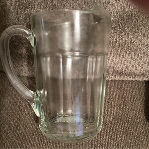 Vintage clear glass heavy water pitcher with ice guard, height 8”m Reduced